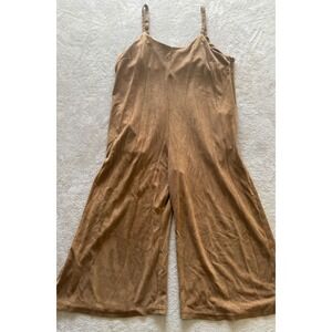 Lucca Women's Large Wide Leg Crop‎ Jumpsuit Sleeveless Casual Comfy Brown